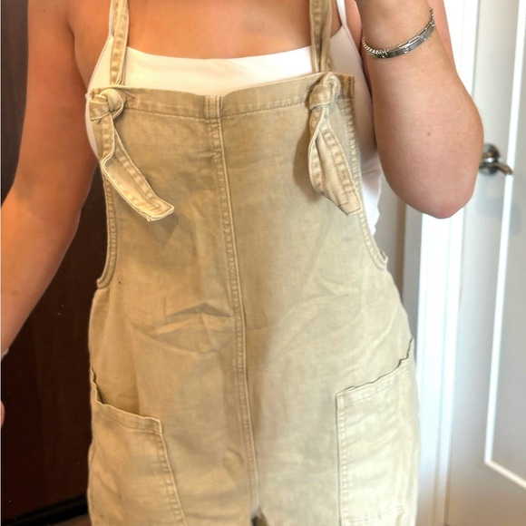 Beige Women's Overalls - Casual Wide-Leg Jeans - Picture 3 of 6